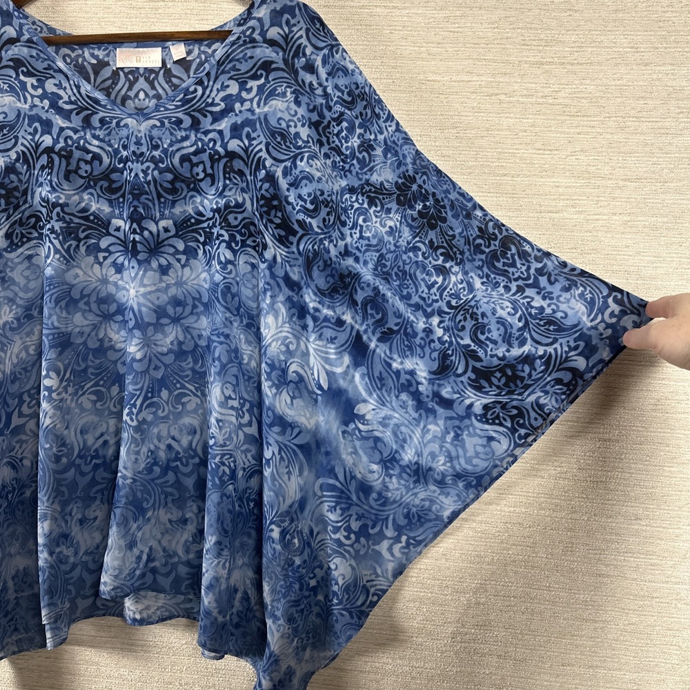Bella Kim Gravel XL Blue Floral Paisley Woven Sleeves Top Lightweight Boho Shirt - Picture 3 of 10